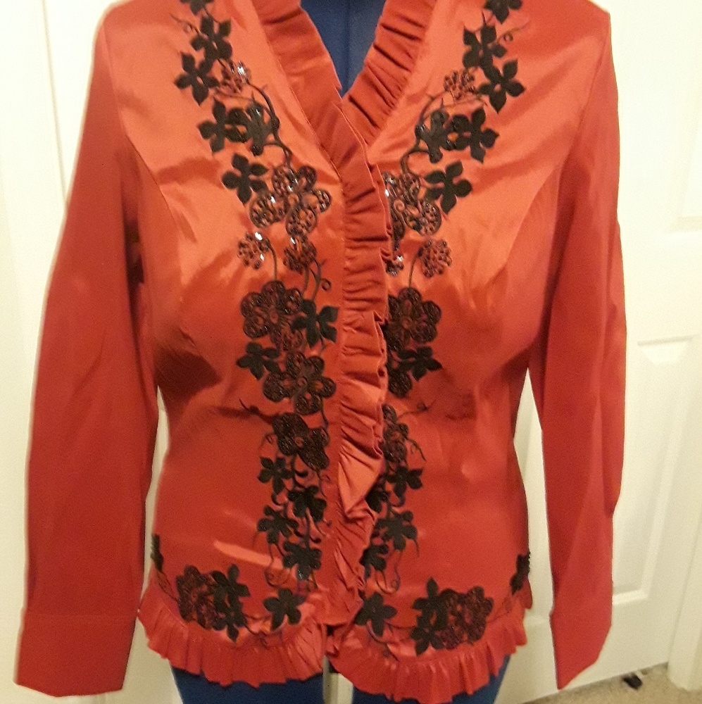 Victorian/Steampunk Style Red&Blk Beaded Blouse-14
